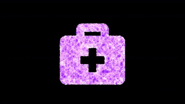 Symbol briefcase medical shimmers in three colors: Purple, Green, Pink. In - Out loop. Alpha channel Premultiplied - Matted with color black