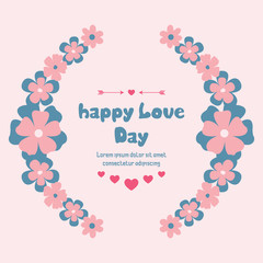 Unique Pattern of leaf and peach flower frame, for happy love day greeting card template. Vector