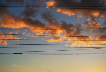 夕暮れ　電線　素材