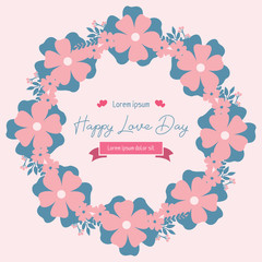 Unique Shape of happy love day greeting card, with seamless leaf and flower frame. Vector