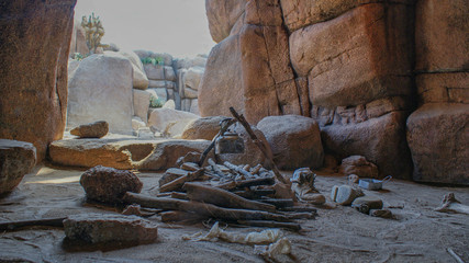 desert landscape with old camping site and fireplace