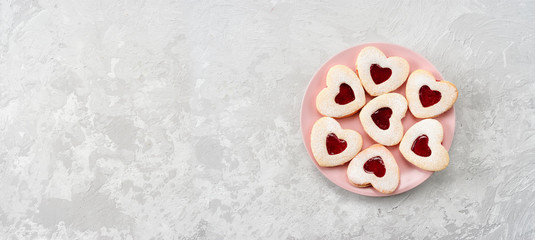 Plate with heart shaped cookies for valentines day
