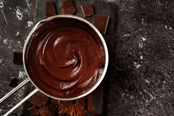 Top view of pot with hot chocolate