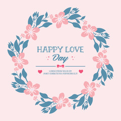 Beautiful Pattern peach flower and leaf unique frame, for happy love day greeting card design. Vector