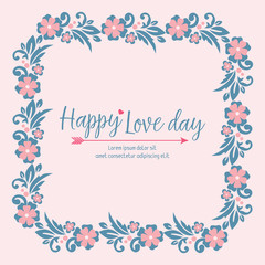 Romantic decorative of leaf and flower frame, for cute happy love day greeting card wallpaper design. Vector