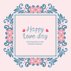 Romantic Pattern of leaf and flower frame, for elegant happy love day greeting card design. Vector