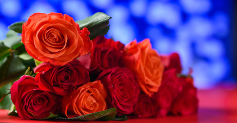 Red roses on a bright background, a holiday and a gift to women and girls. Valentine's day