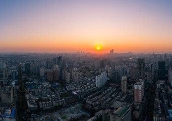 Naklejka na ściany i meble Aerial View of Nanjing City at Sunset in China