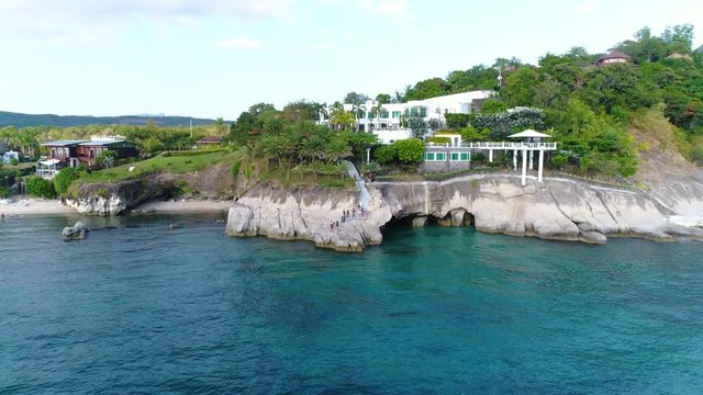 Pull Out Drone Shot Of Beach House In Tali Beach, Batangas