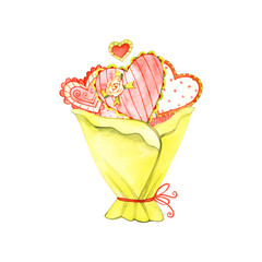 Bouquet gift cute pink Valentine's Day Mother's Day spring holiday watercolor isolated