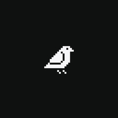 Bird Character pixel art icon,  minimalist style, design for logo, web, sticker, mobile app, isolated black and white vector illustration. Game assets 8-bit sprite.