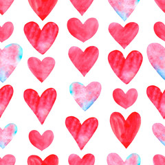 Backgrounds, textures, frames, seamless patterns of watercolor hearts. Hand drawn. Love romance theme for birthday, Valentine's day, greeting card, wedding, wrapping paper