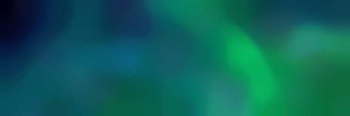 smooth horizontal background bokeh graphic with teal green, sea green and very dark blue colors and space for text or image