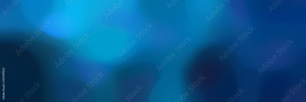 Poster blurred iridescent horizontal background bokeh graphic with midnight blue, dodger blue and strong blue colors and space for text or image