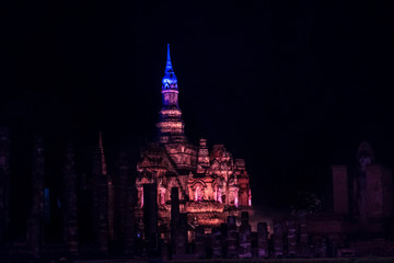 2019 November 10th, Historical Park, Sukhothai, Thailand -  Loy Krathong and candle Festival at Historical Park, Sukhothai, Thailand.