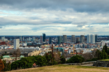 Fototapeta na wymiar View of the city of Bratislava from the memorial complex Slavin, Slovakia.