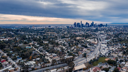 Fototapeta na wymiar An Aerial View of Downtown Los Angeles On A Cloudy Day