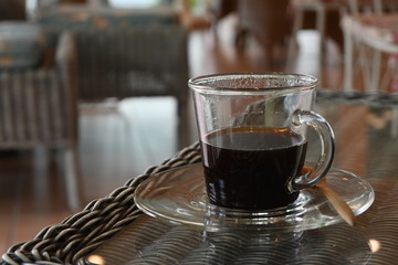 hot black coffee drink in cafe