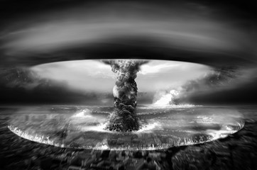 Nuclear Atomic War Black and White Photography - obrazy, fototapety, plakaty
