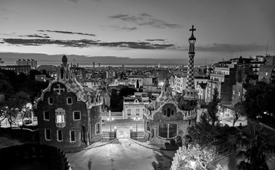Park Guell In Barcelona Spain at Sunrise Black and White Photography