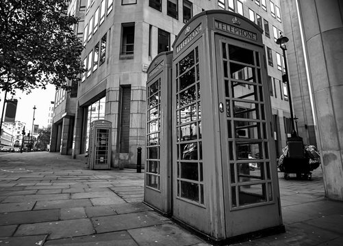 London Phone Boxes Black and White Photography