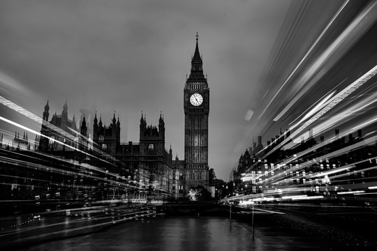 London at Night Black and White Photography