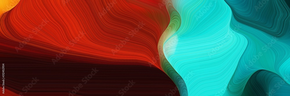 Poster horizontal colorful abstract wave background with firebrick, turquoise and very dark pink colors. ca