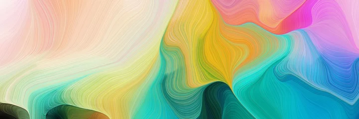 Gordijnen horizontale kleurrijke abstracte golfachtergrond met licht zeegroen, pastelgrijs en gouden staafkleuren. kan worden gebruikt als textuur, achtergrond of wallpaper © Eigens