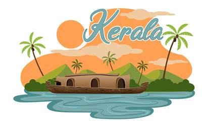 indian kerala houseboat vector - obrazy, fototapety, plakaty