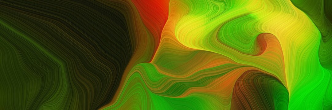 horizontal colorful abstract wave background with very dark green, golden rod and lime green colors. can be used as texture, background or wallpaper © Eigens