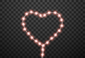 Hearts light bulbs isolated on transparent background, vector illustration