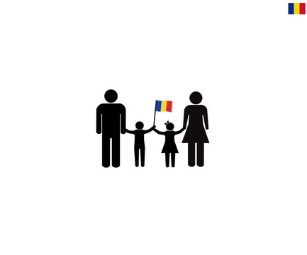 Romanian Family With Romania National Flag, We Love Romania Concept, Sign Symbol Background, Vector Illustration.