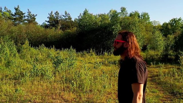 men walking by slow motion with long hair