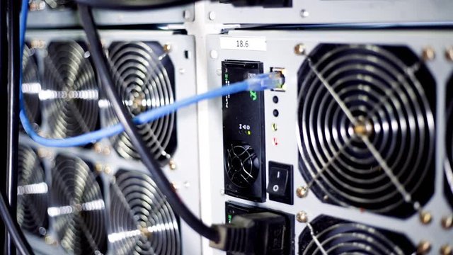 Data centers with fans. Stock footage. Close-up of fan unit hardware for supply of data centre. Power supplies for small data center