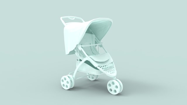 3d Rendering Of A Baby Stroller Push Cart Isolated In Studio Background