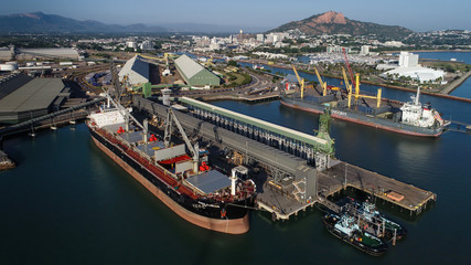 Townsville, Qld - Chios Sunrise and Eike Oldendorff on berths 8 & 10 respectively at the Port of Townsville - obrazy, fototapety, plakaty