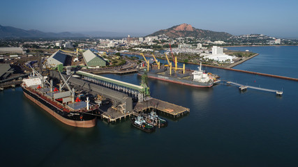 Townsville, Qld - Chios Sunrise and Eike Oldendorff on berths 8 & 10 respectively at the Port of Townsville - obrazy, fototapety, plakaty