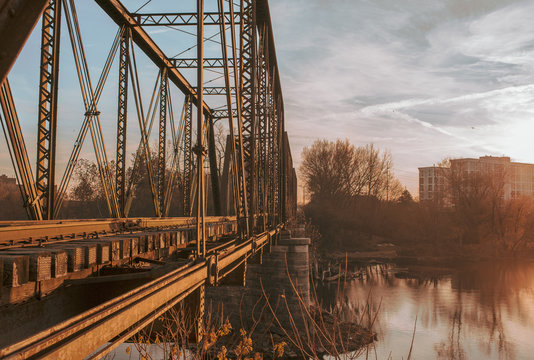 Train Bridge Over The White River In Indianapolis