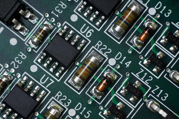 A group of transistors on textolite. Principal circuit