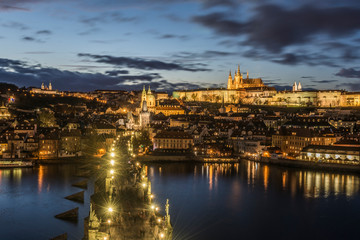 Beautiful cityscape of Prague from above at dusk