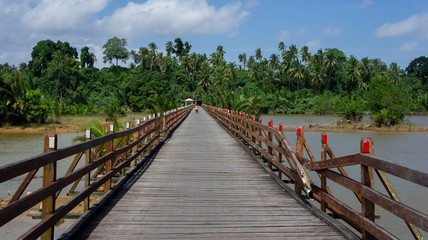 TERENGGANU,MALAYSIA- JANUARY 1,2020 :wooden bridge in the forest
