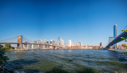 Brooklyn bridge, New York, USA - September 2019: [ Brooklyn bridge architecture with panoramic view...