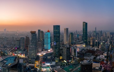 Fototapeta na wymiar Aerial View of Urban Nanjing City at Sunset in China
