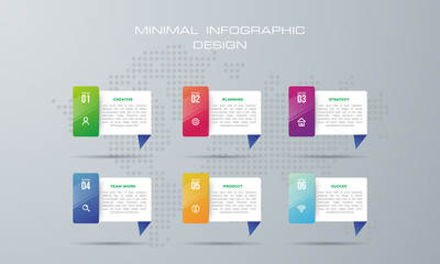 Infographic template with 6 options; workflow; process chart; Timeline infographics design vector can be used for workflow layout; diagram; annual report; web design; steps or processes. - Vector..