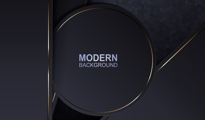 Dark gray design with a round frame with a thin border of gold color