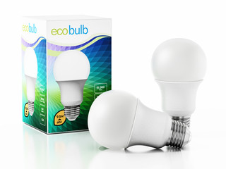 LED lightbulbs and generic package design isolated on white background. 3D illustration