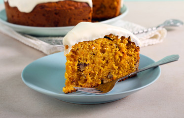 Classic carrot cake sliced and served
