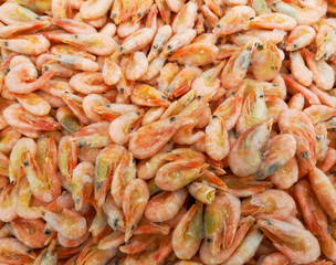 Red shrimp in the market as a background