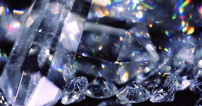 Macro shot of gems and diamonds glistening.