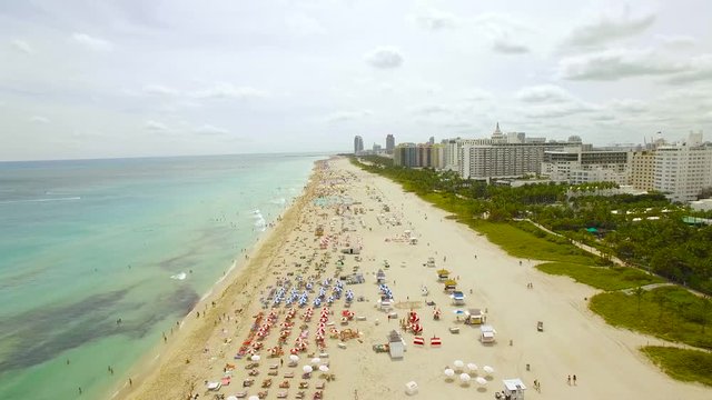 Aerial Shot of South Beach Cabanas with Clear Calm Ocean